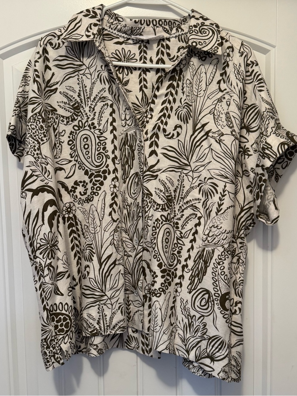 Jane and Delancey White Button-Down with Black Botanical Print